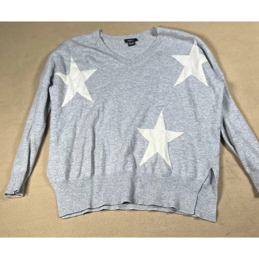 Pure Amici  100% Cashmere Light Gray White Star Sweater Size‎ Large